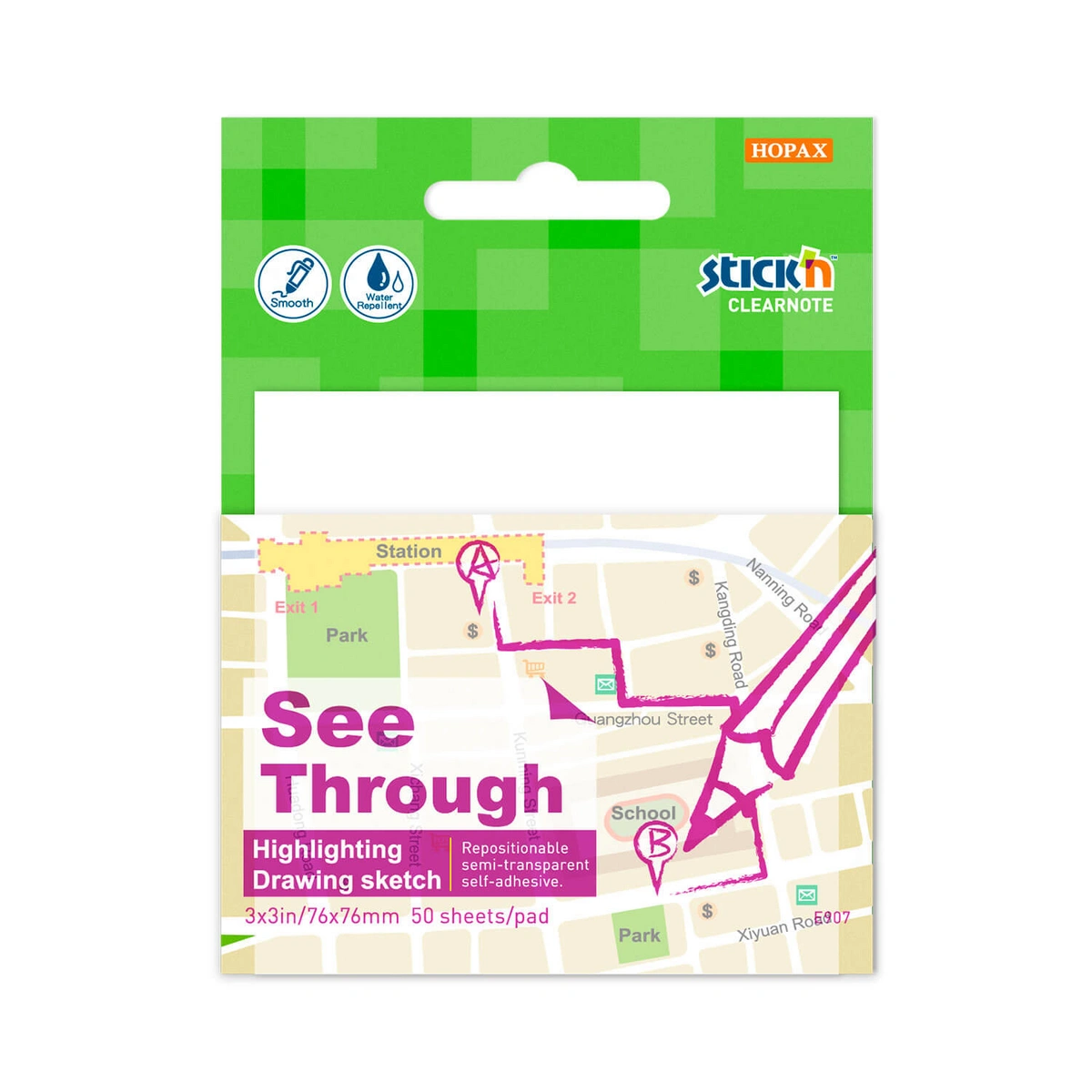 Przezroczysty notes samoprzylepny 76 x 76 mm, 50 kart