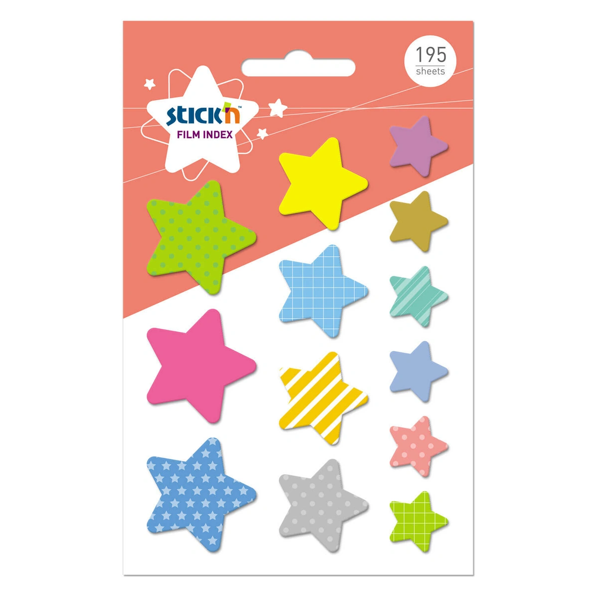 Zakładki indeksujące kształty, różne rozm, 195szt. gwiazdy
