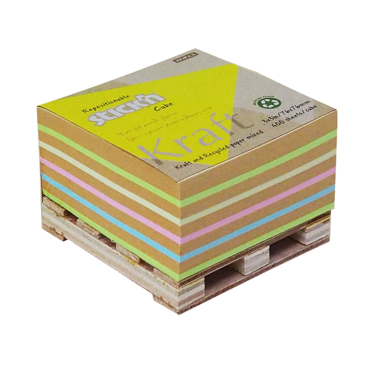 Notes kostka kraft paleta 76x76mm, 5 kolorów, 400 kart.