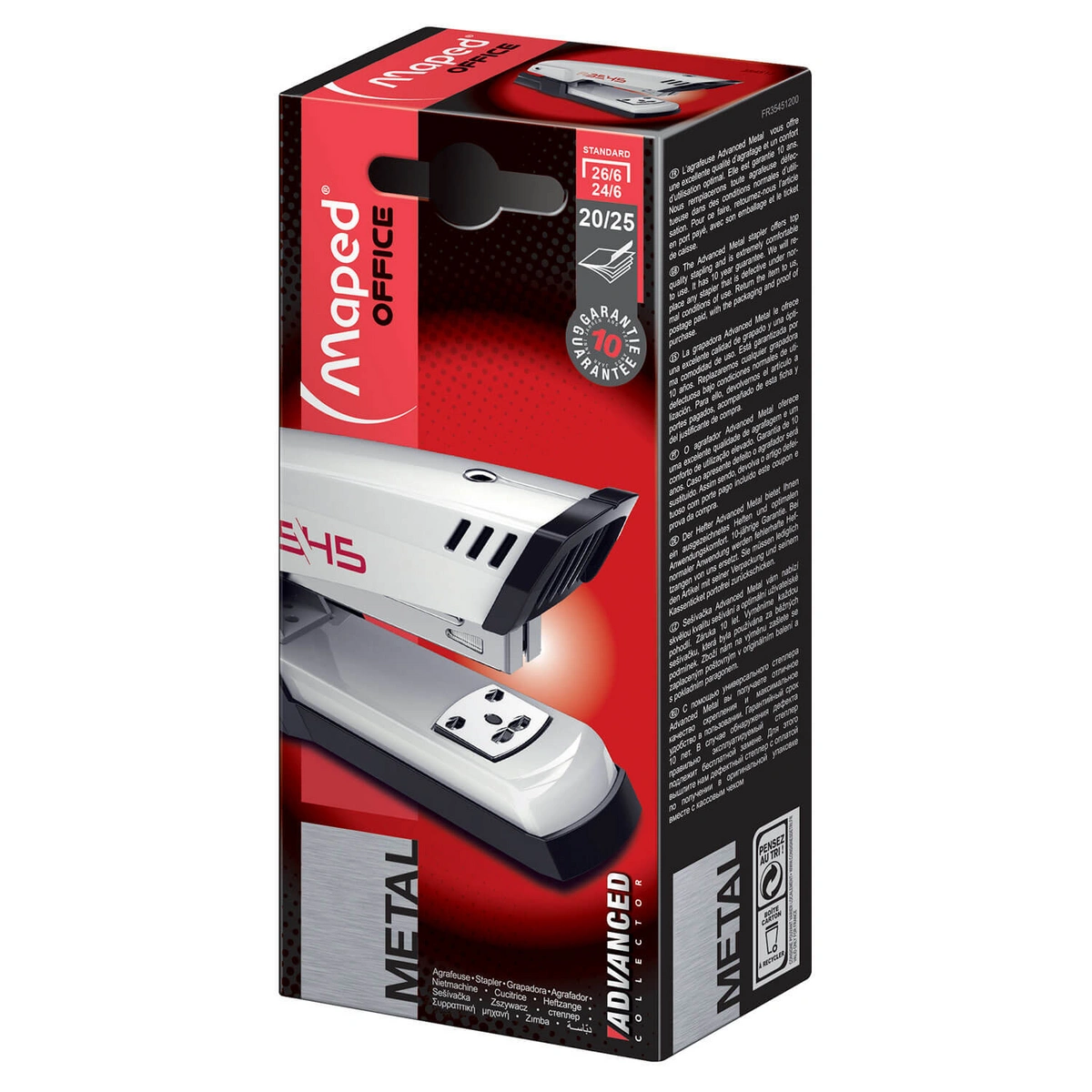 Zszywacz Advanced  metal 25 k krótki mag. biały metaliczny