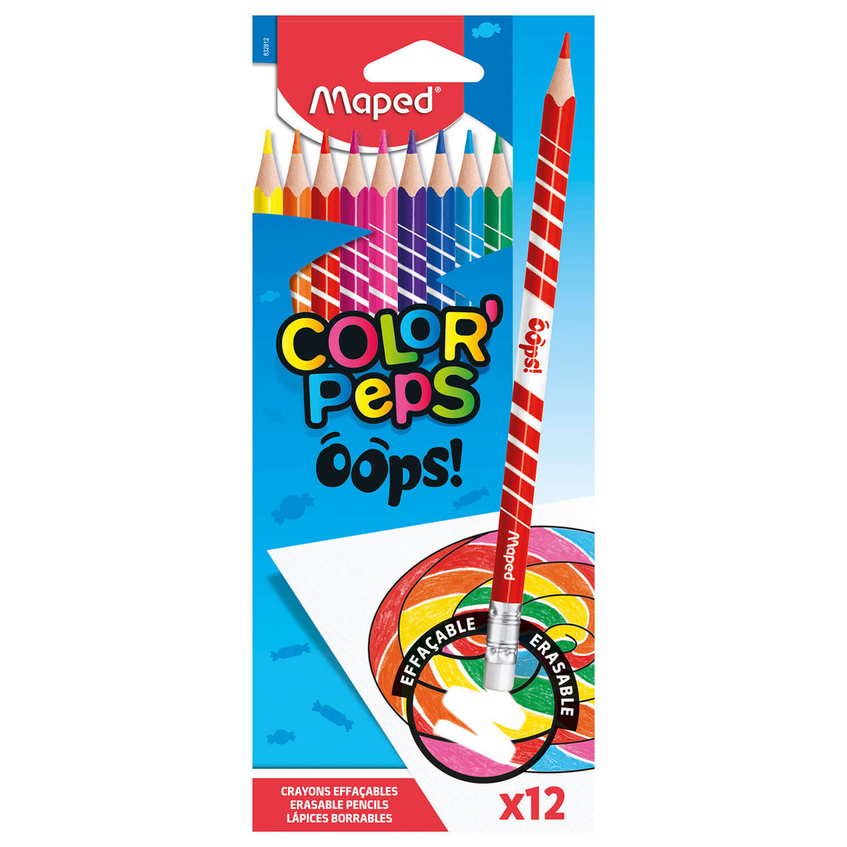 Kredki Colorpeps Oops ścieralne z gumką trójkątne 12 szt.